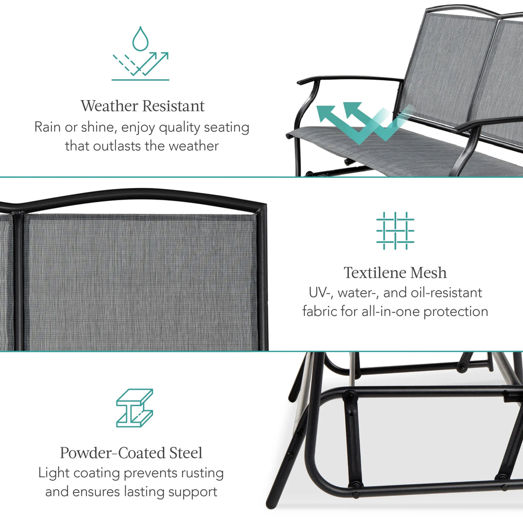 2-Person Outdoor Swing Glider Steel Patio Loveseat Gray U7781