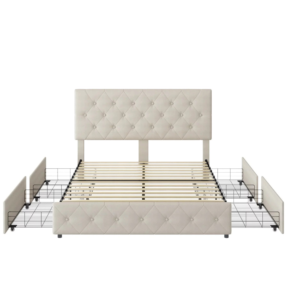 Queen Size 4 Drawer Upholstered Platform Bed with Adjustable Headboard I32229