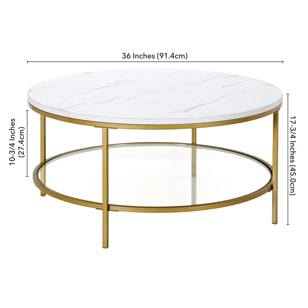 36" Wide Round Coffee Table with Faux Marble Top D507