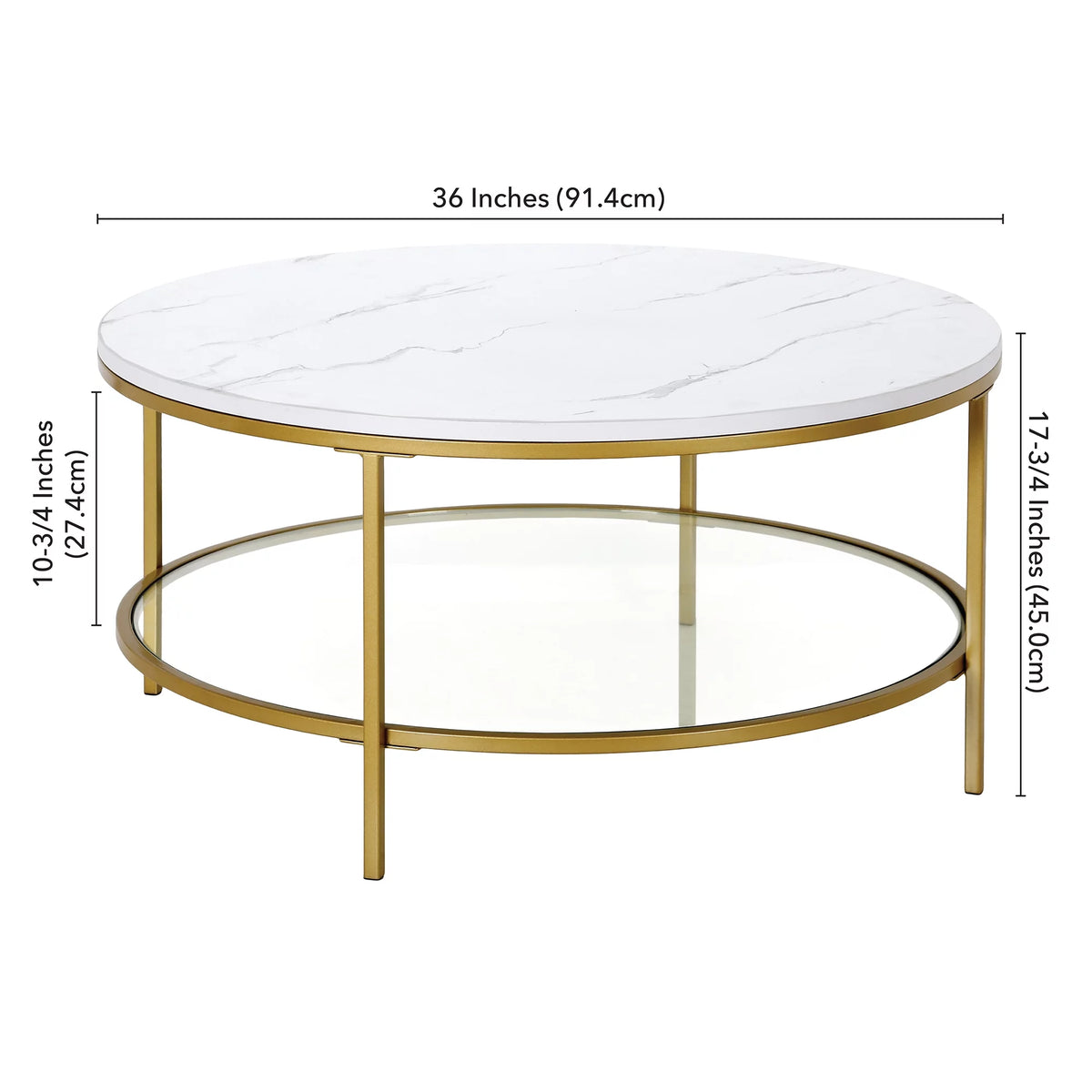 36" Wide Round Coffee Table with Faux Marble Top D507