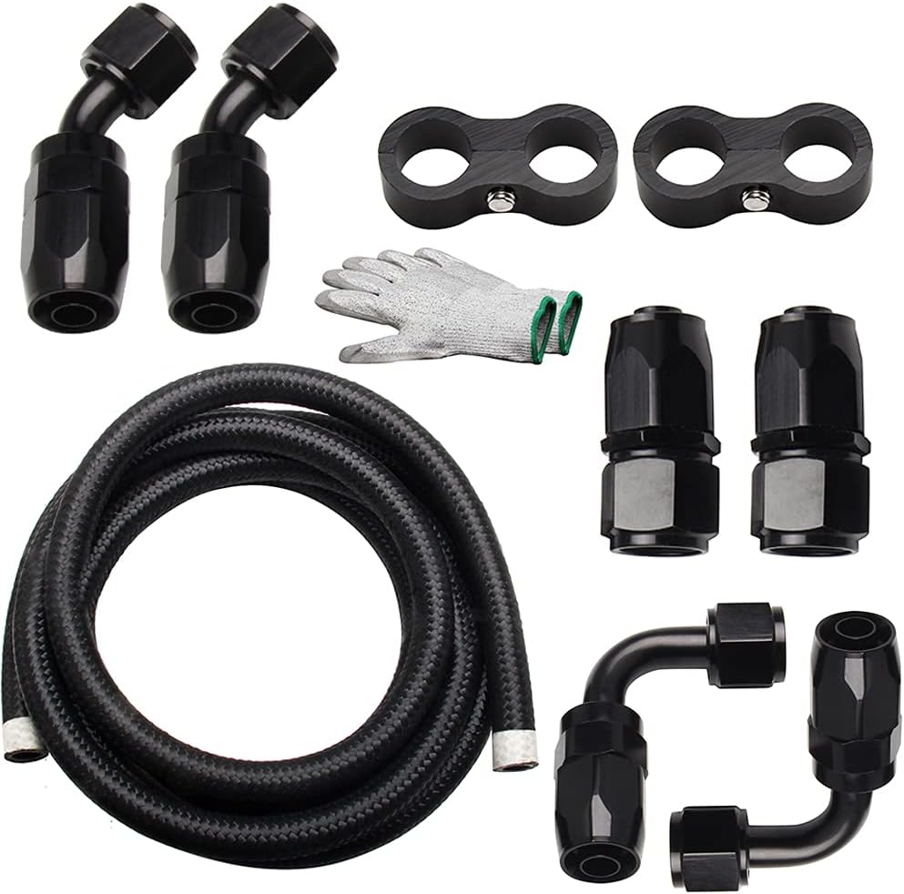 3/8" Braided Nylon Stainless Steel Fuel Line Hose Kit 10FT Pack of 2 C30506