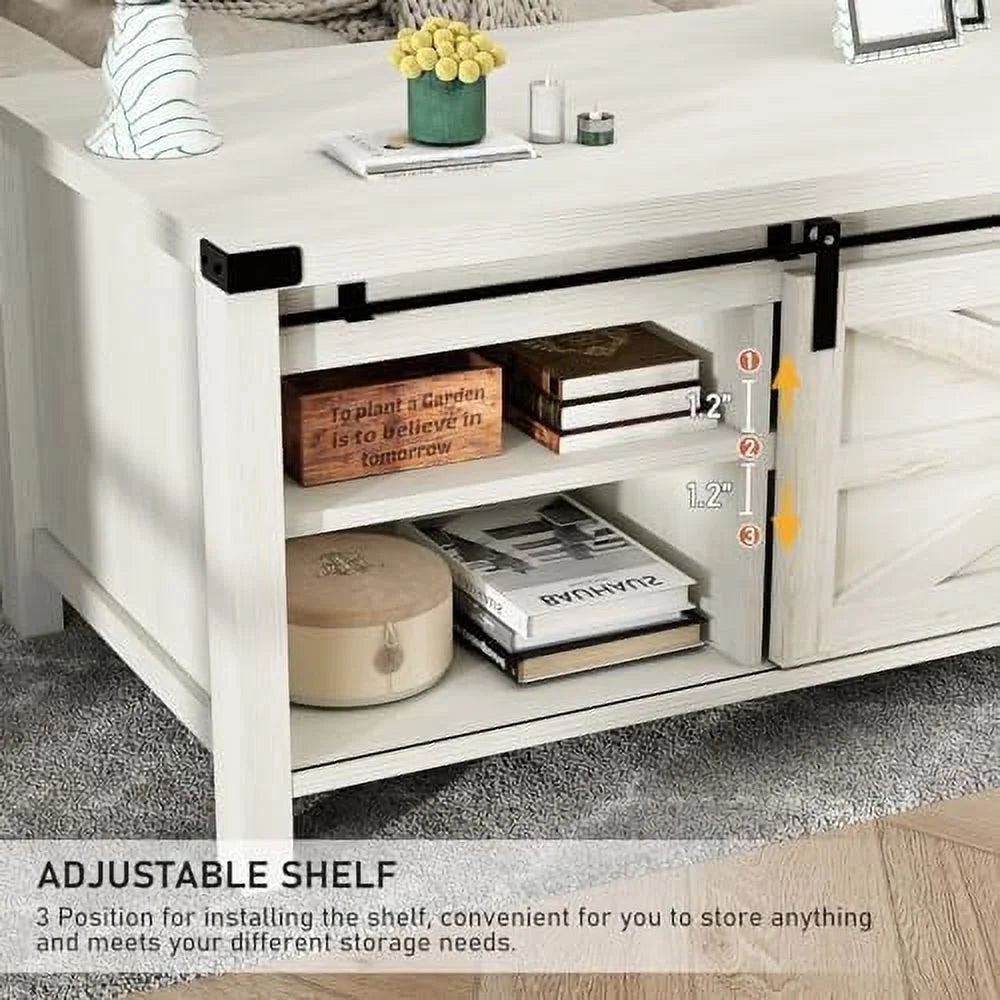 Farmhouse Coffee Table with Sliding Barn Doors E705