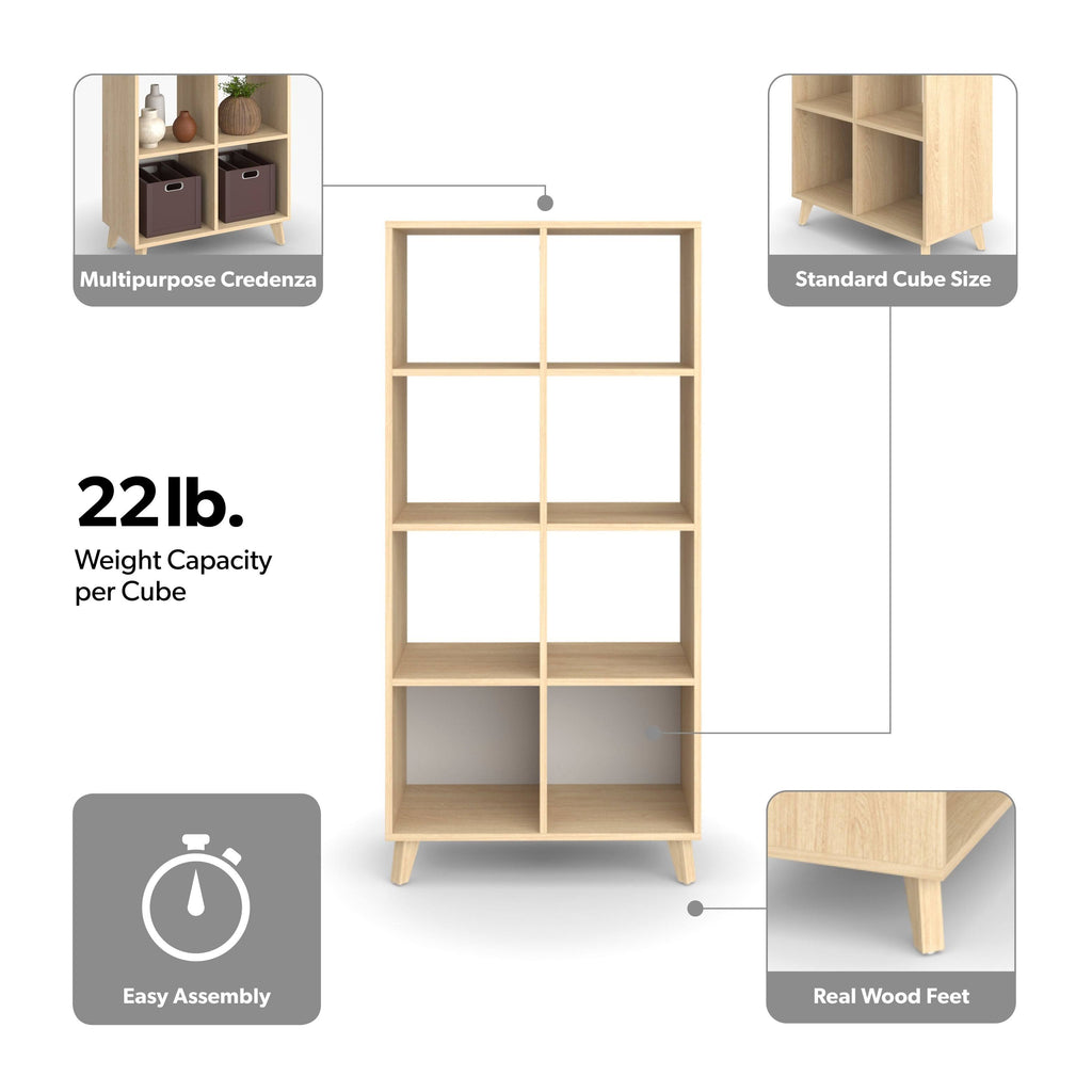 Teak Modern Cube Bookcase with Real Wood Feet Z2947