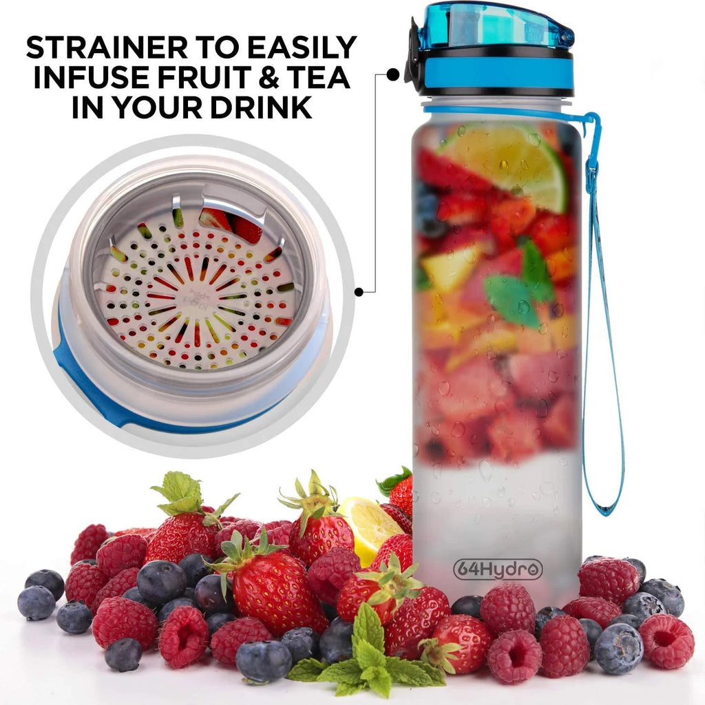 32oz Motivational Fitness Sports Water Bottle with Time Marker & Removable Strainer W23601