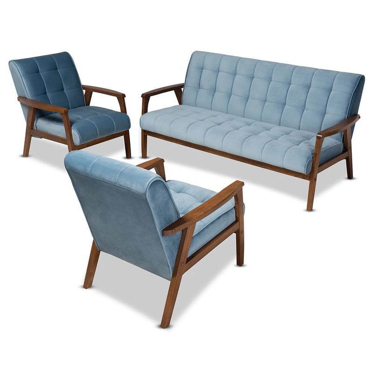 Light Blue Velvet Upholstered Wood 3-Piece Living Room Set C9299