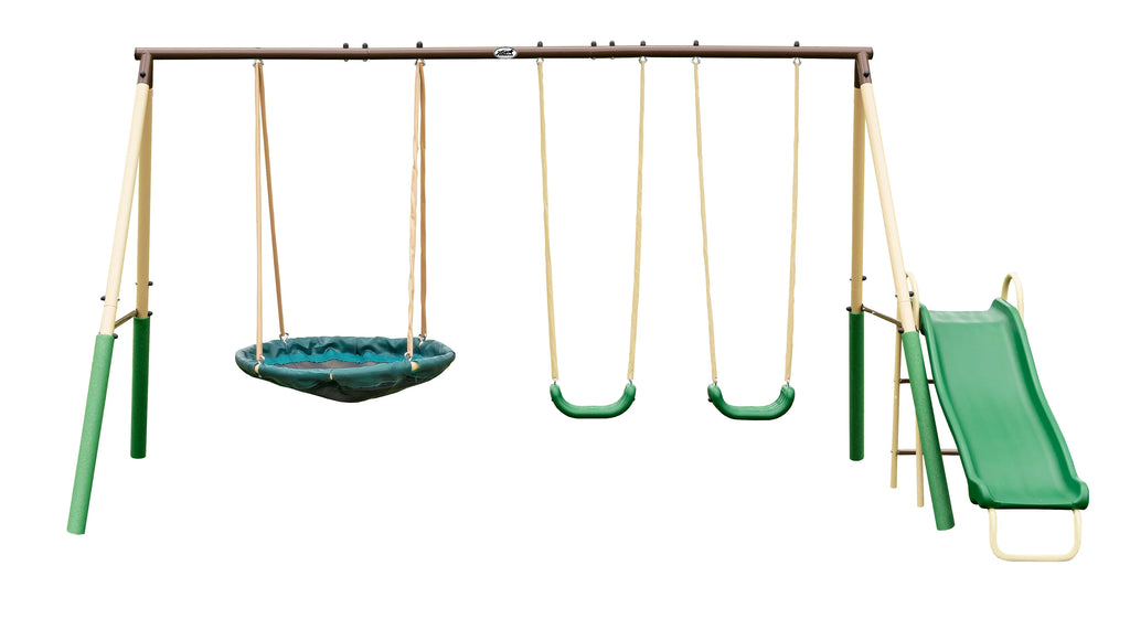 Steel Swing Set with Disc Swing, Swing Seats, Wave Slide A34232