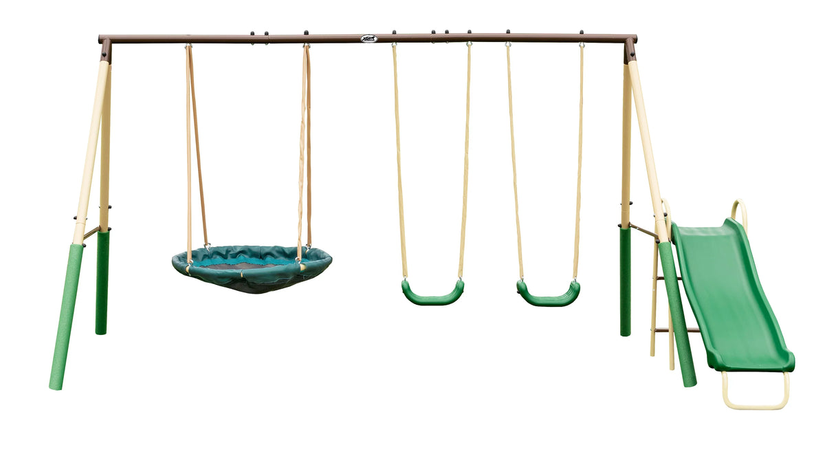 Steel Swing Set with Disc Swing, Swing Seats, Wave Slide A34232