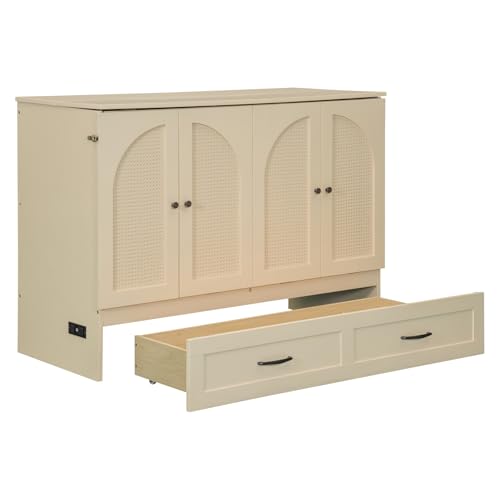 Gray Full Size Solid Wood Murphy Bed with Storage Drawer C35859