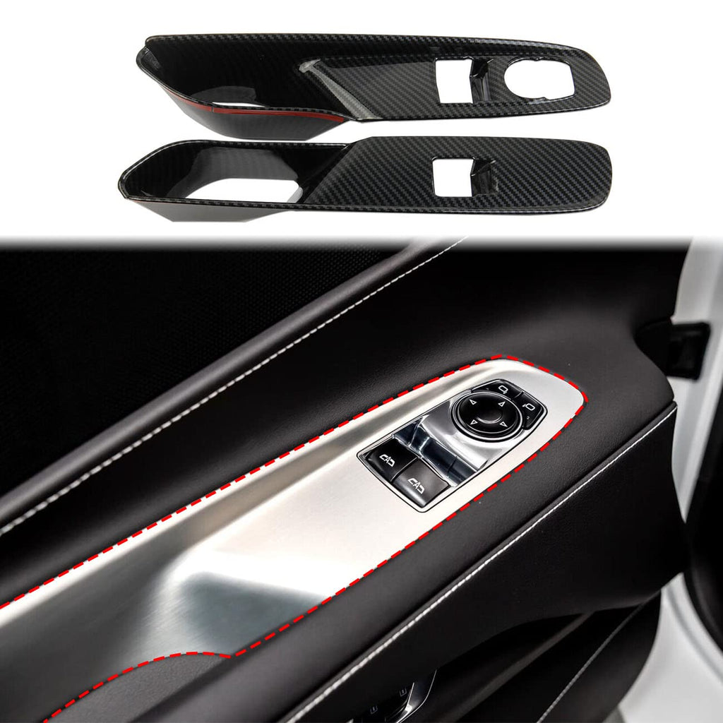 Carbon Fiber Window Lift Switch Panel Cover Trims for Chevrolet Corvette C8 Stingray 1LT Coupe 2020-2022 Pack of 2 U61471