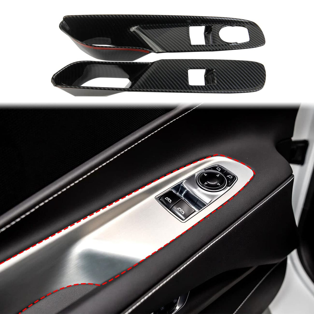 Carbon Fiber Window Lift Switch Panel Cover Trims for Chevrolet Corvette C8 Stingray 1LT Coupe 2020-2022 Pack of 2 U61471