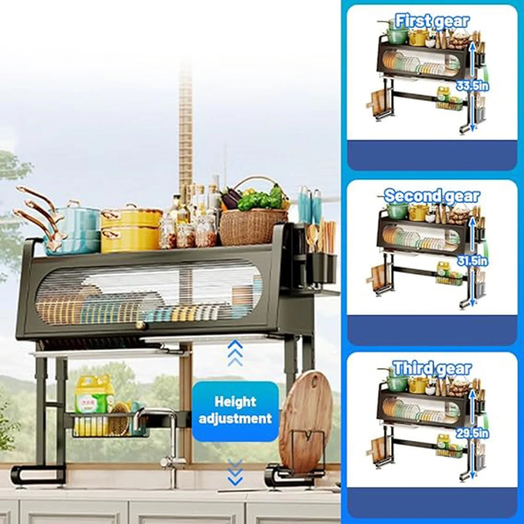 3 Tier Large Capacity Dish Rack Over Sink Black P4771