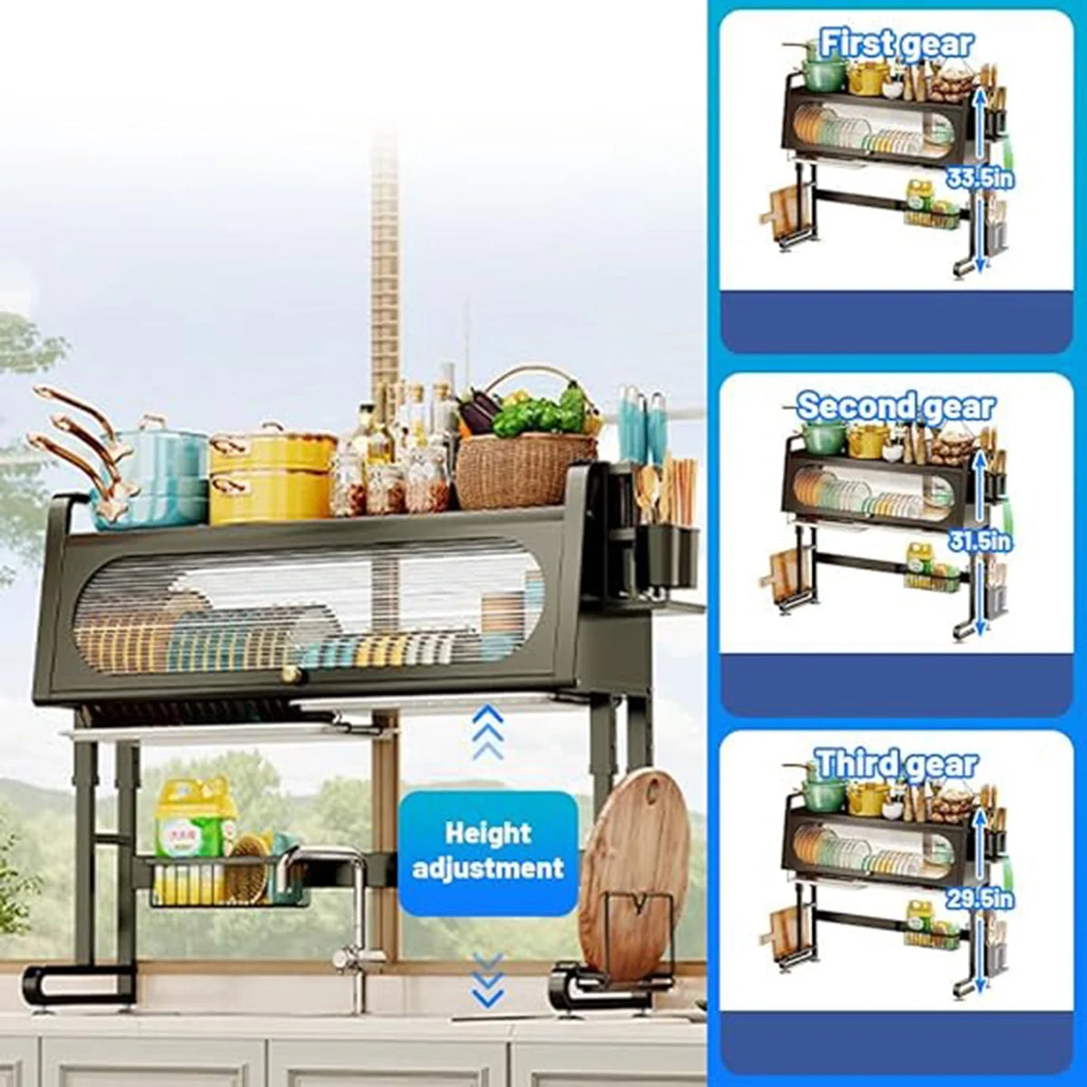 3 Tier Large Capacity Dish Rack Over Sink Black P4771