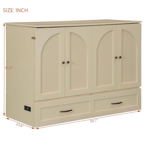Gray Full Size Solid Wood Murphy Bed with Storage Drawer C35859