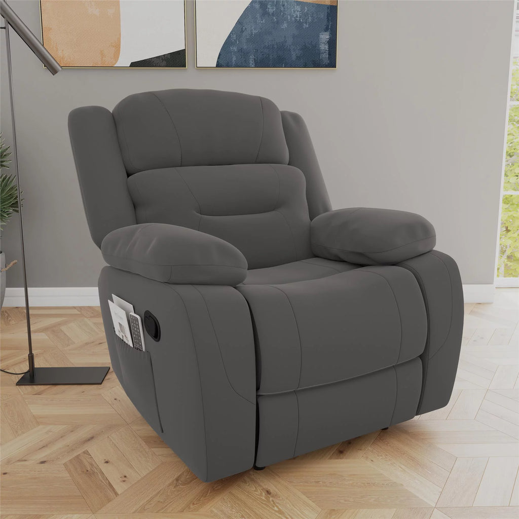 Gray Faux Microsuede Recliner with Cupholder V2237