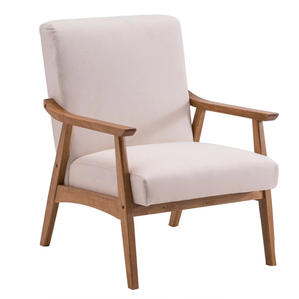 Beige Solid Wood Accent Chair Q62347