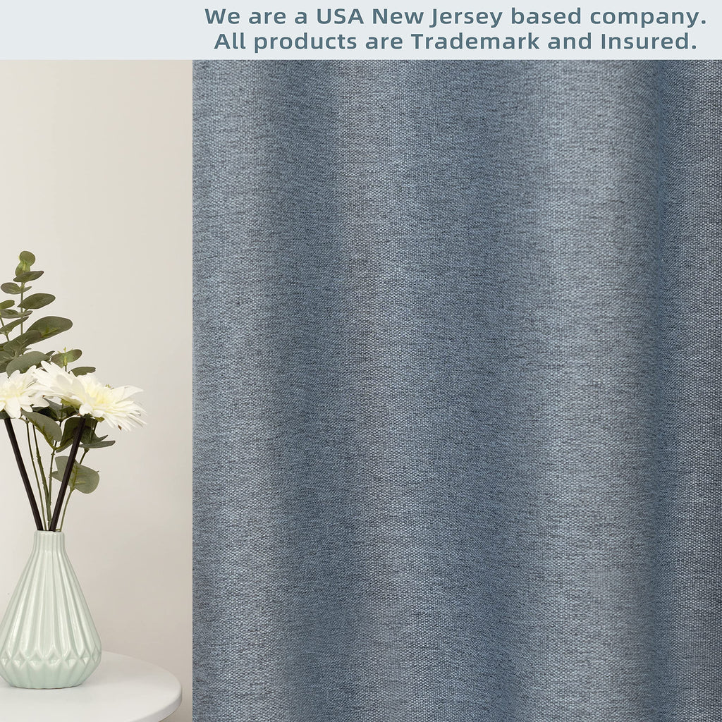 Dusty Blue Faux Linen Blackout Curtains 84 Inches 2 Panels Z151