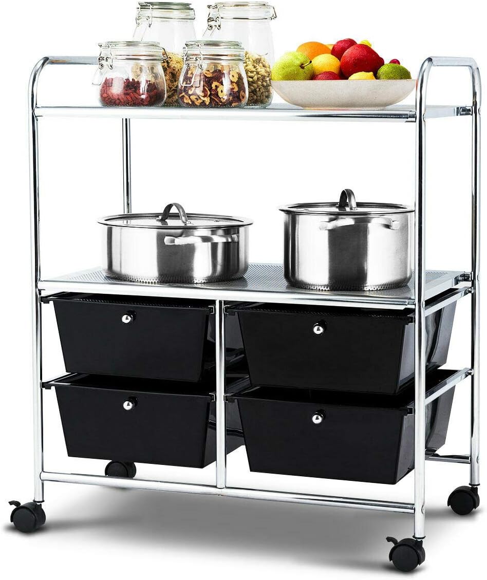 White 4 Drawer 2 Shelf Rolling Storage Cart P541819