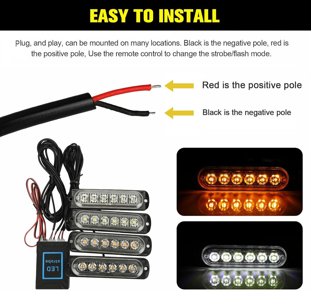 16Pcs Amber White LED Emergency Strobe Lights T21208