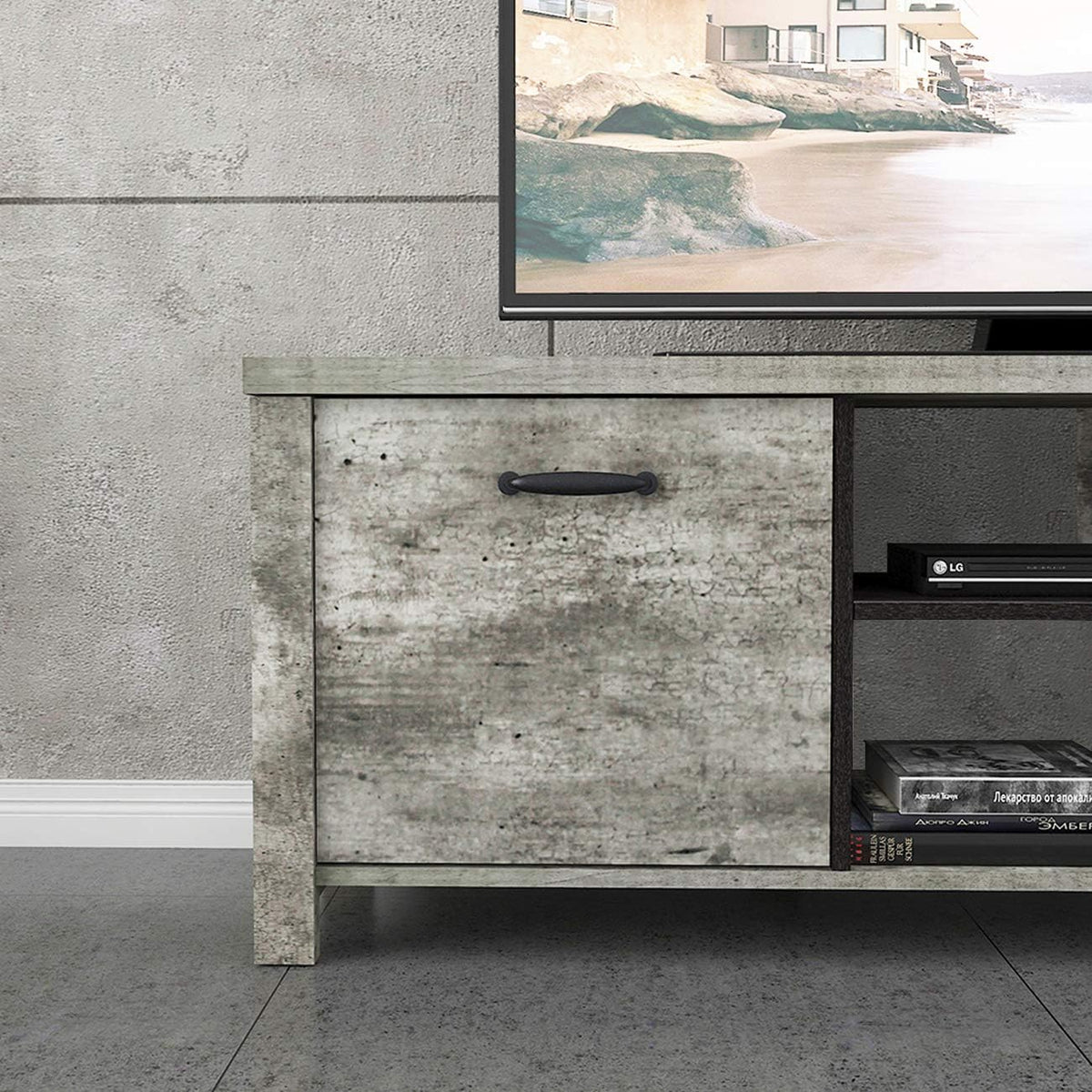 Light Grey Wood TV Stand with Two Drawers B436949