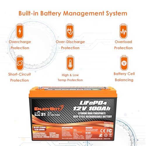 12V 100Ah LiFePO4 Lithium Battery with 100A BMS, Low Temp Cut Off Deep Cycle Battery S481868