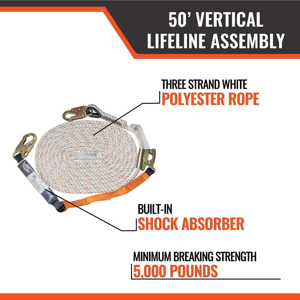 100’ Vertical Lifeline Assembly with Shock Absorber and 18” Extension Lanyard W55055