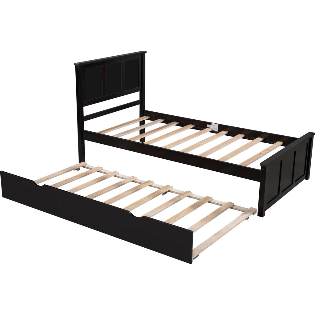 Wood Twin Platform Bed with Headboard & Trundle L1825