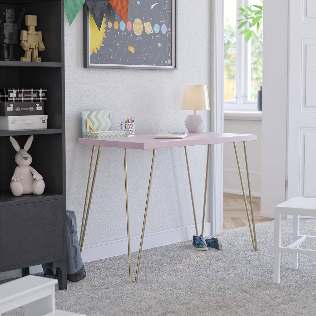 Retro Computer Desk Pink/Gold V98102