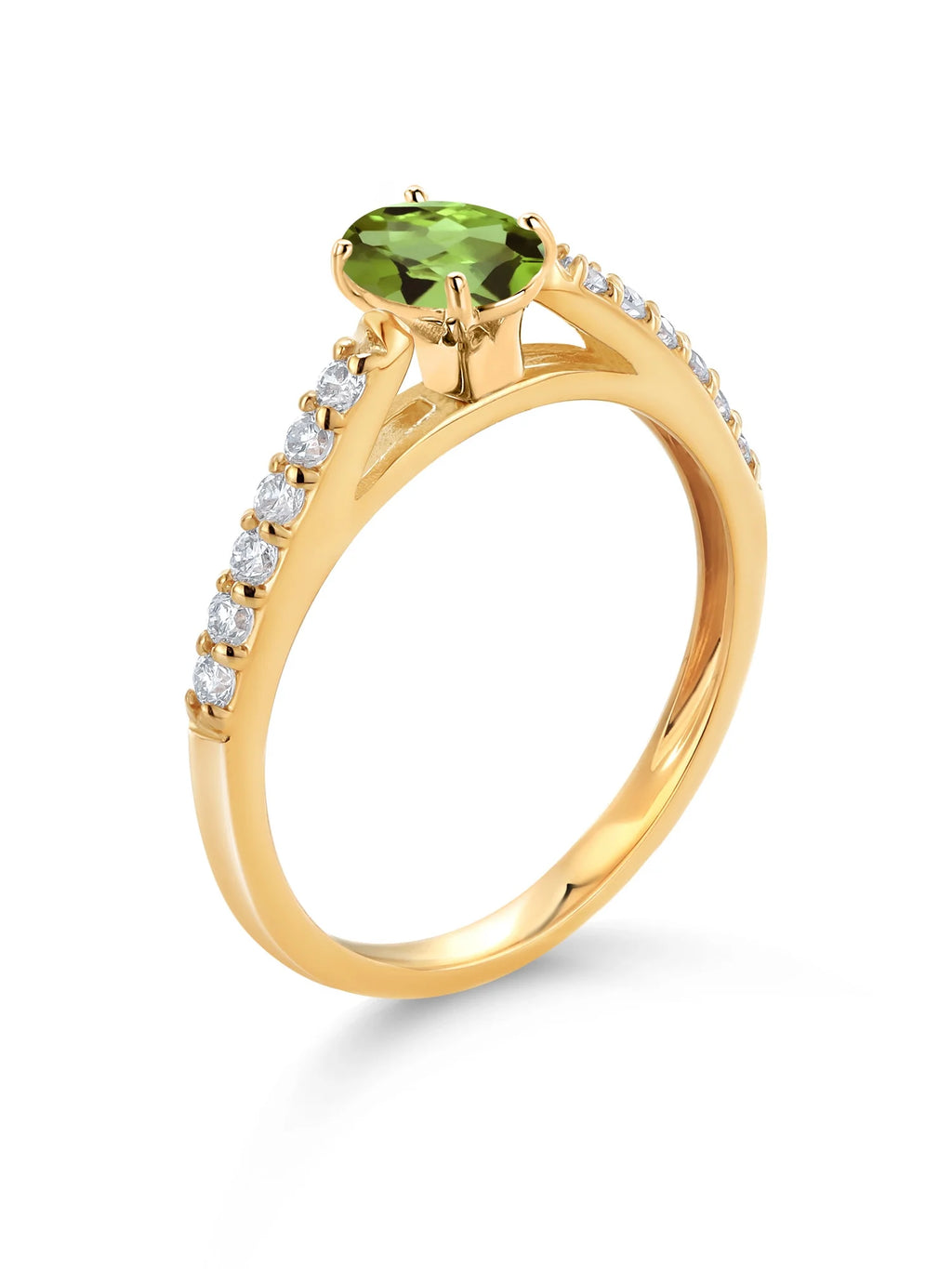 10K Yellow Gold Green Peridot and White Lab Grown Diamond Engagement Ring I326