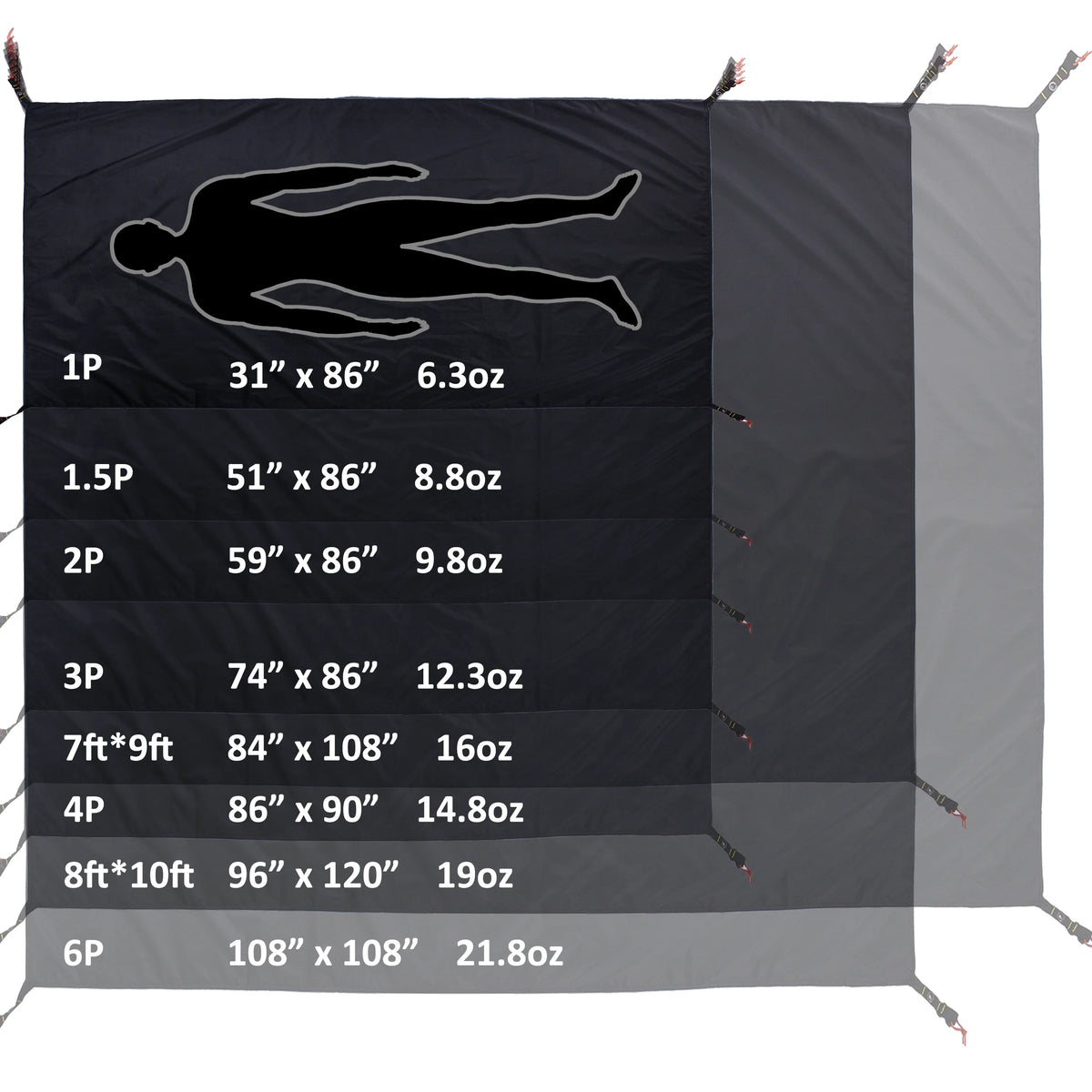 Waterproof Ultralight Camping Tarp Ground Sheet 4 person 86'' x 90'' K2470