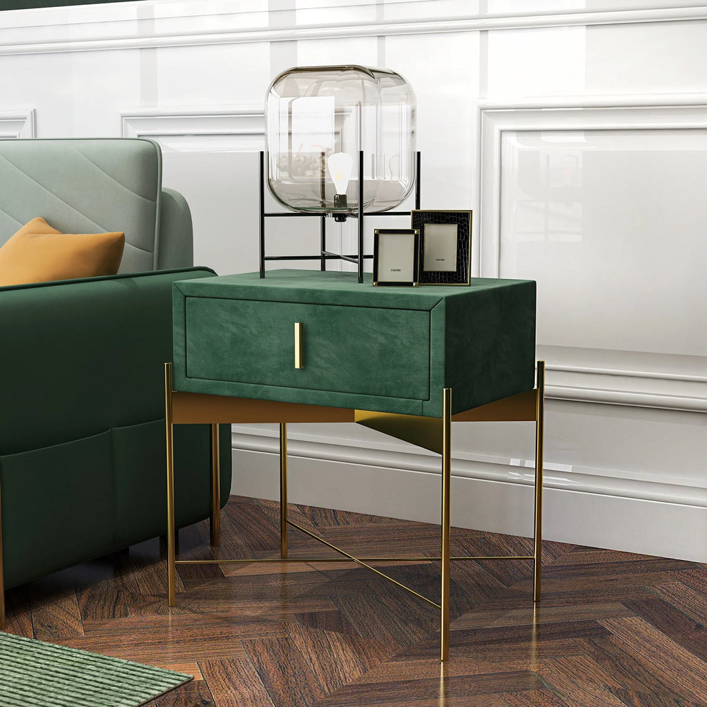 Green Velvet Upholstered Nightstand with Drawer I63262