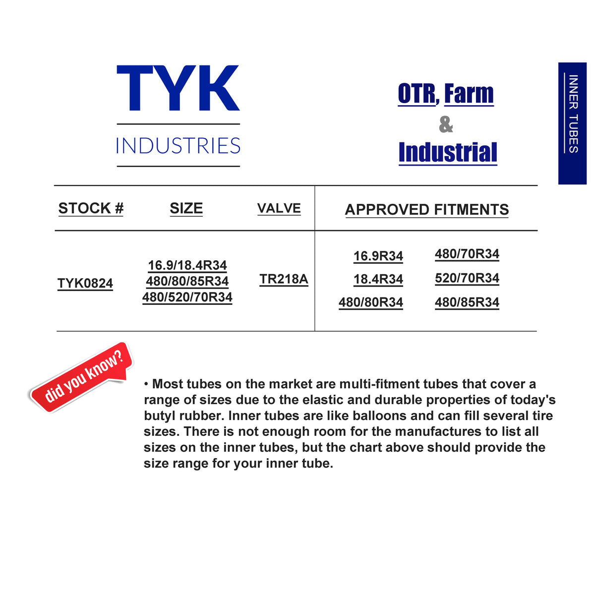 Tractor Tire Inner Tube TR218A Valve D125