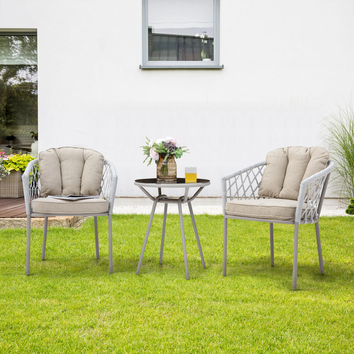 3pcs Steel Rope Bistro Set with Cushions J2117