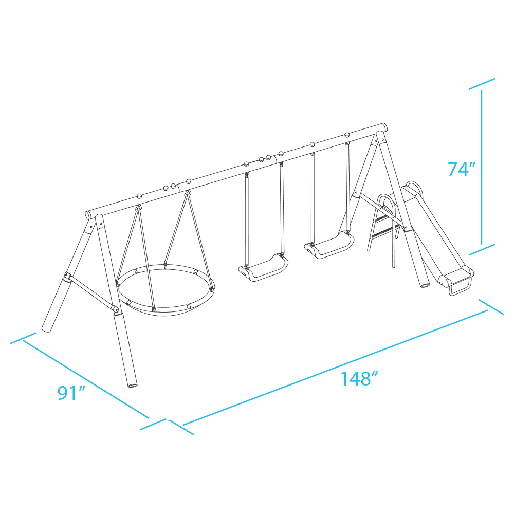 Steel Swing Set with Disc Swing, Swing Seats, Wave Slide A34232