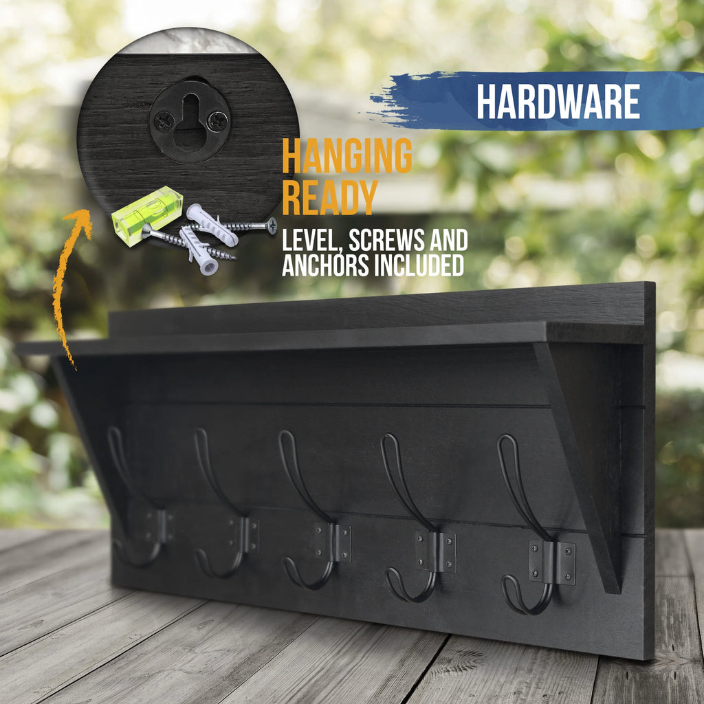 Wall Mounted Coat Rack Shelf with Hooks N735265