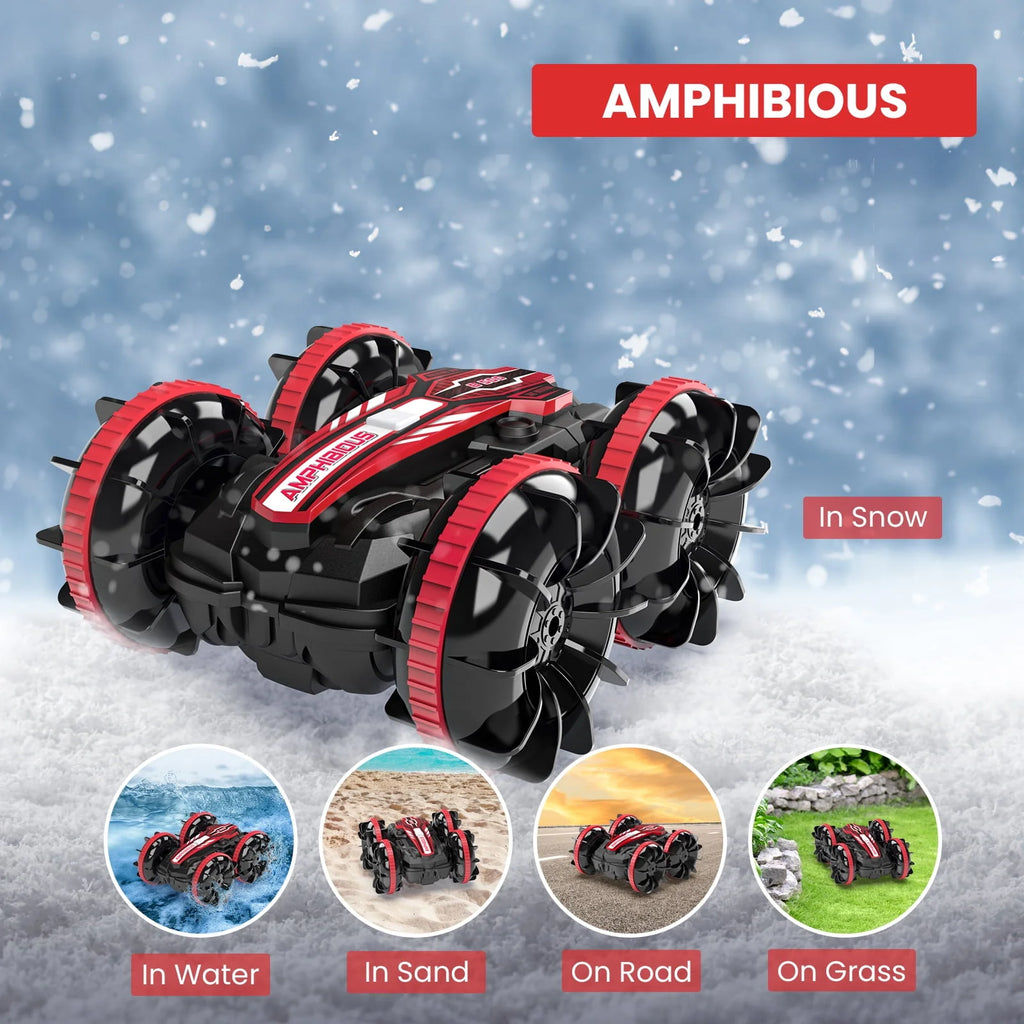 Remote Control Car & RC Boat 2 in 1 4WD Off Road Red J8427
