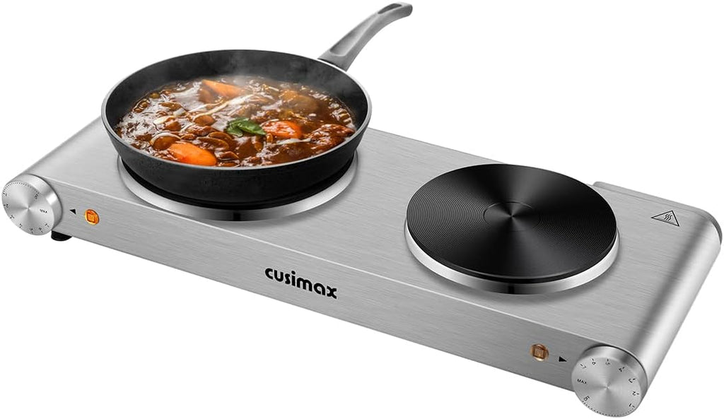 1800W Silver Stainless Steel Double Burner Electric Cooktop F704257