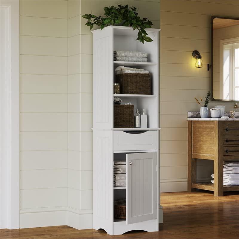 Gray Ashland Bathroom Freestanding Storage Cabinet with Three Open Shelves and Drawer S55325