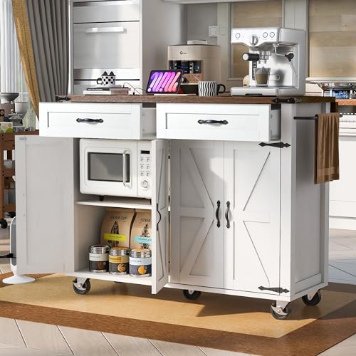 53.5'' Mobile Kitchen Island with Power Outlet W33901