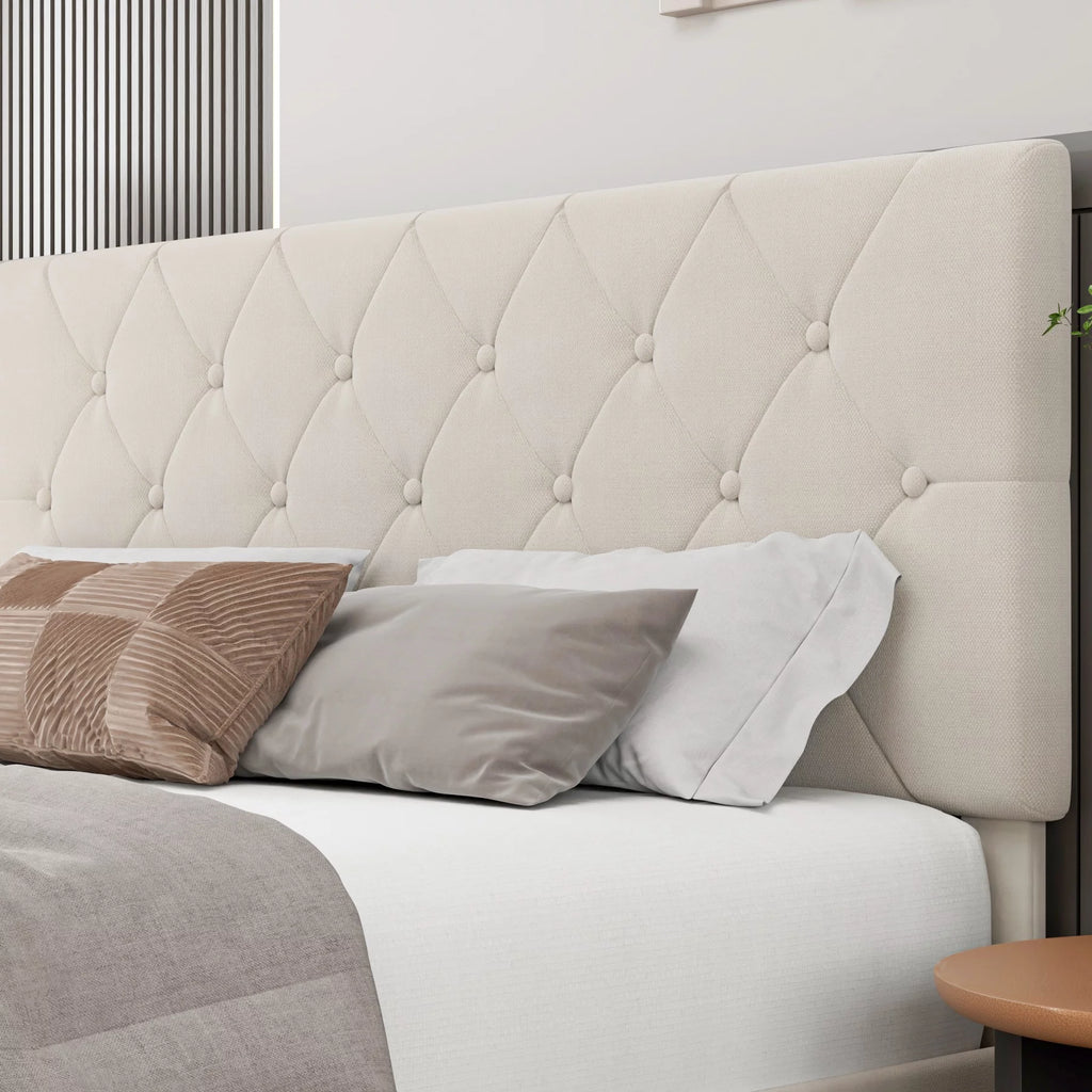 Queen Size 4 Drawer Upholstered Platform Bed with Adjustable Headboard I32229