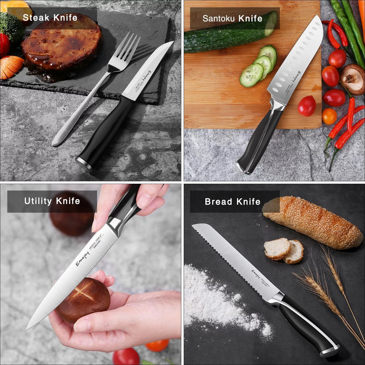 15-Pcs Black Stainless Steel Knife Set with Block M469961