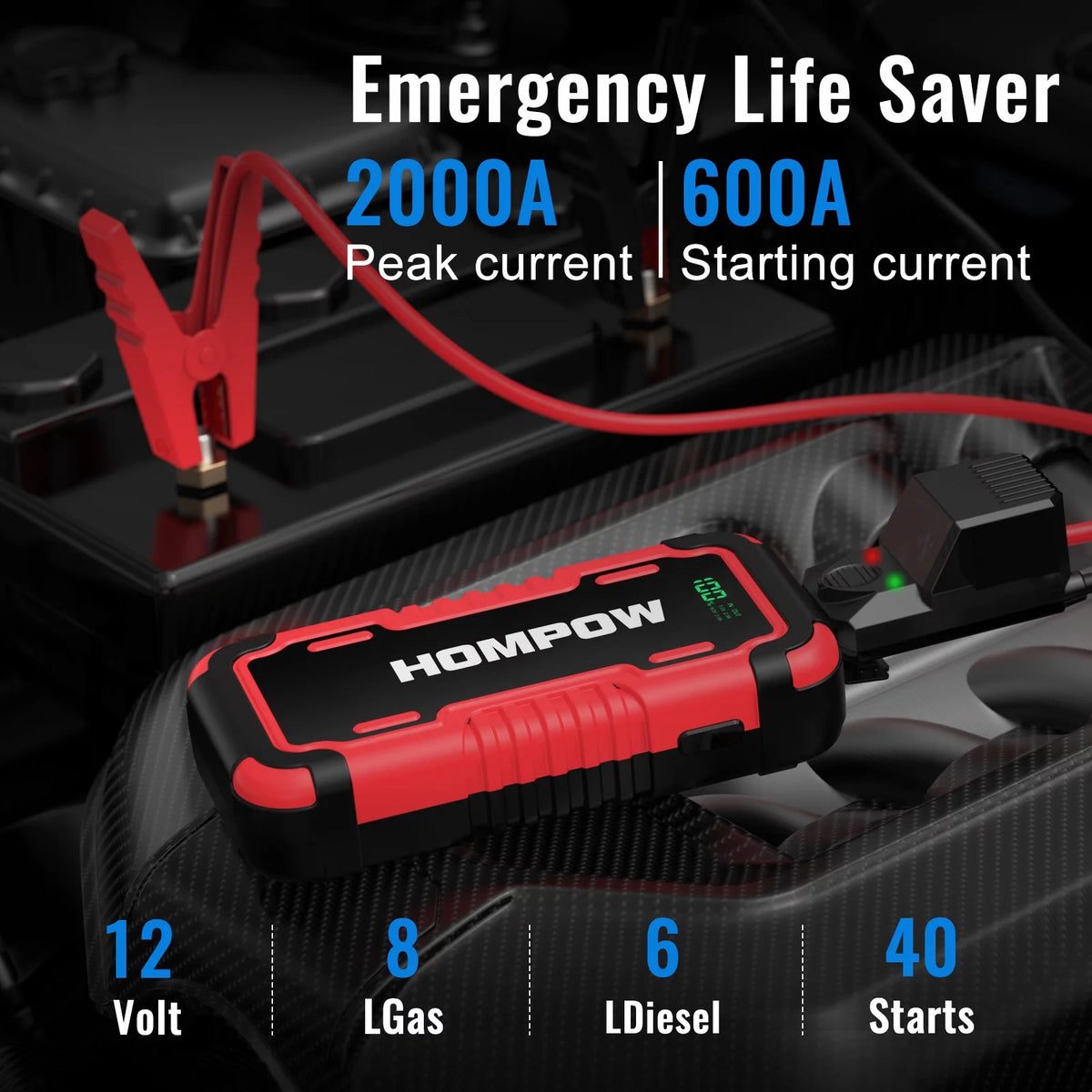 2000A Peak 18000mAh Lithium Jump Starter Battery Pack I6381