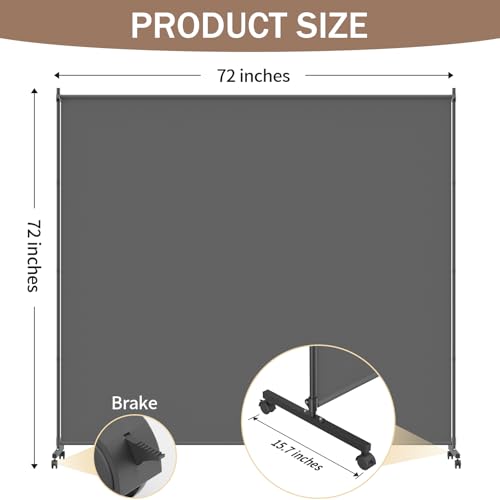 Height Adjustable Single Panel Room Divider with Caster Wheels and Brakes U579298