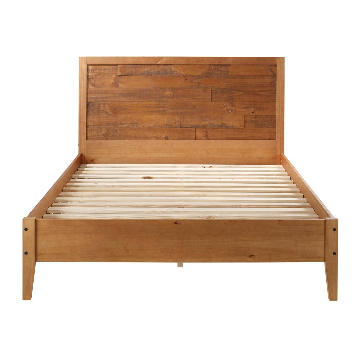 Queen Plank Distressed Solid Wood Bed Caramel S175981