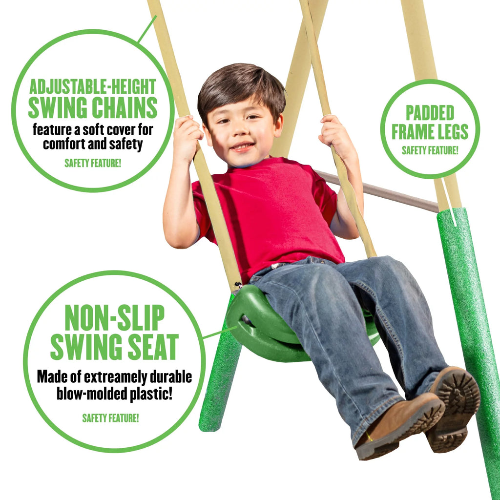 Steel Swing Set with Disc Swing, Swing Seats, Wave Slide A34232