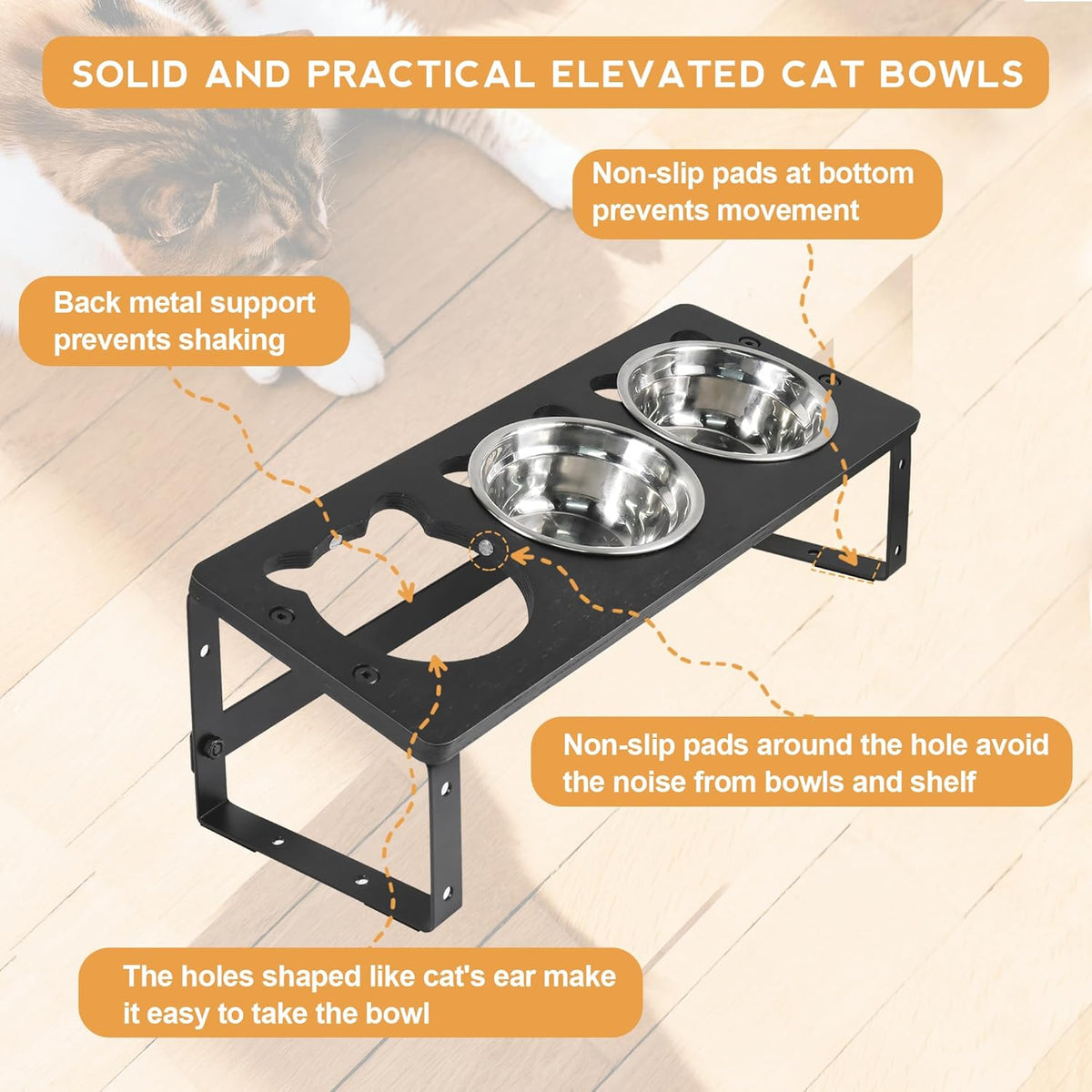 15° Tilted Raised Cat Bowls with Stainless Steel Feeder Bowls X471238