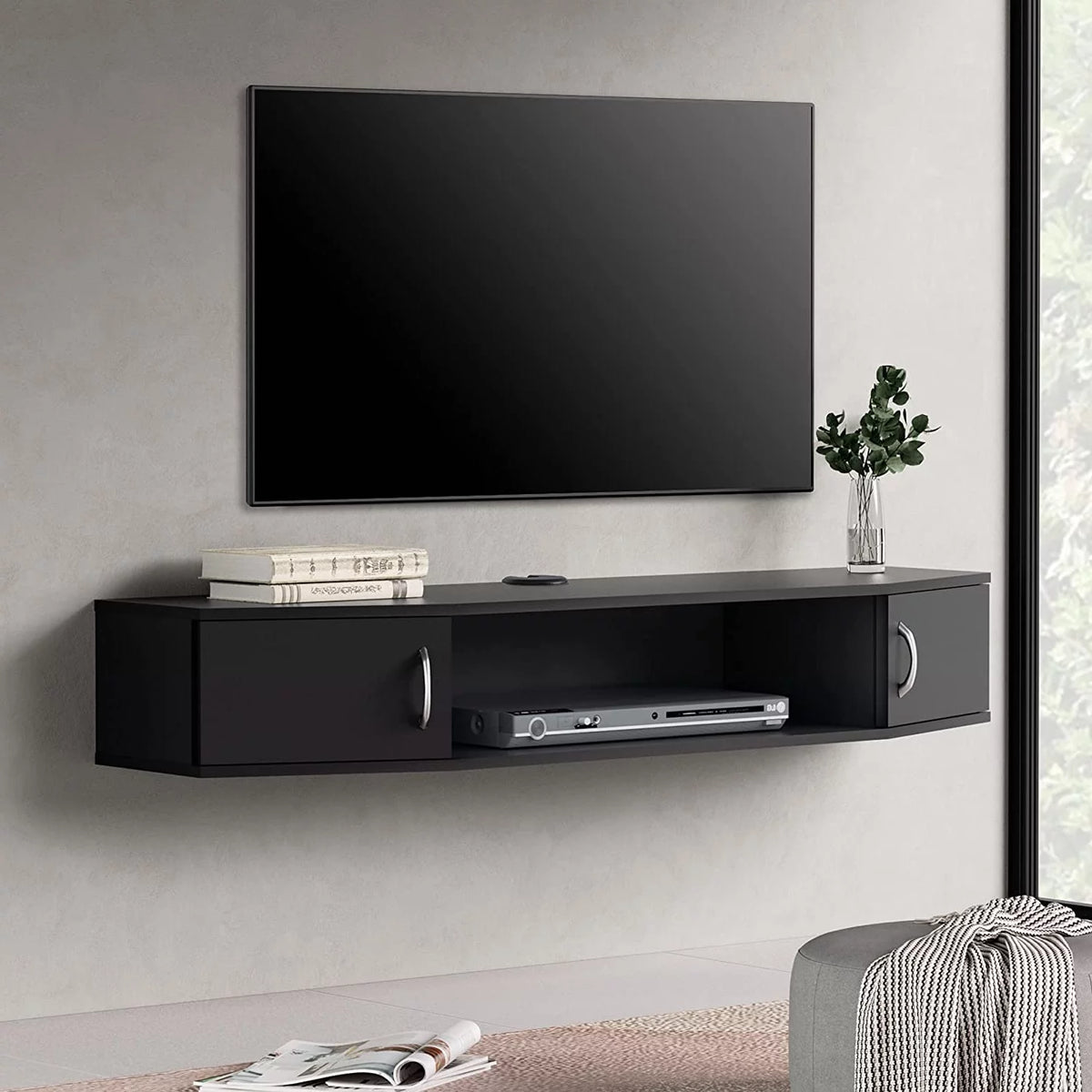 Floating TV Stand with LED Lights and Storage Cabinets P198