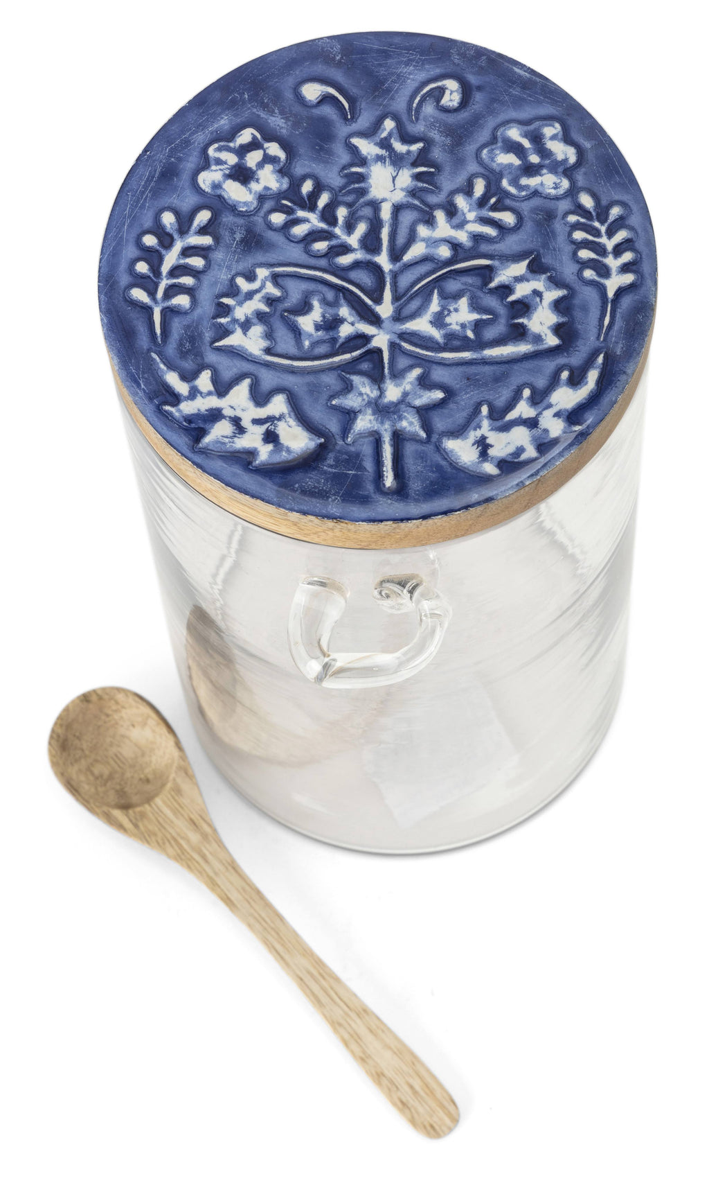 Glass Canister with Wooden Lid and Spoon Set of 3 P55111