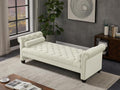 Ivory Velvet Upholstered Bench with 2 Pillows Y273451