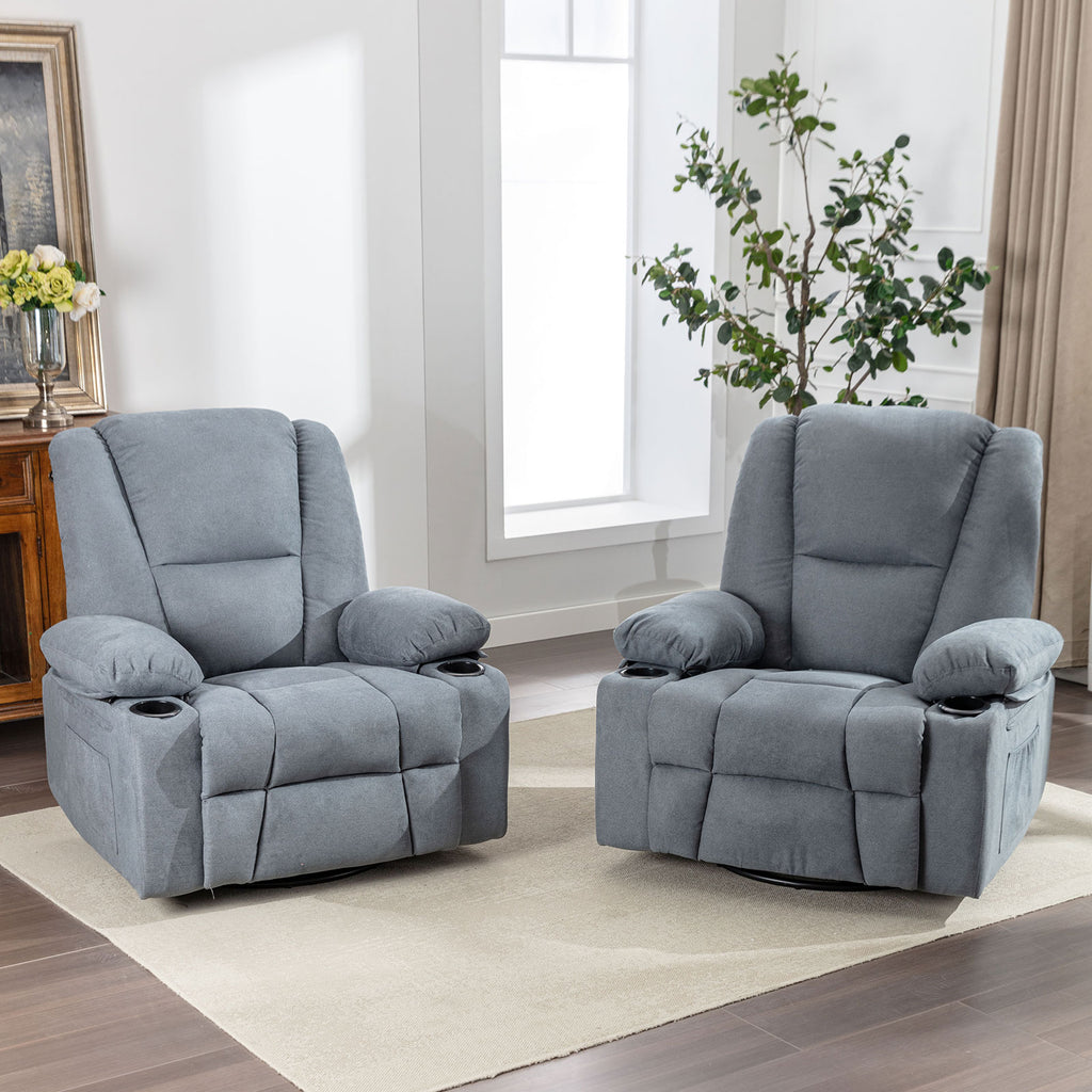 Blue Manual Swivel Glider Recliner Chair with 2 Cup Holder V7102