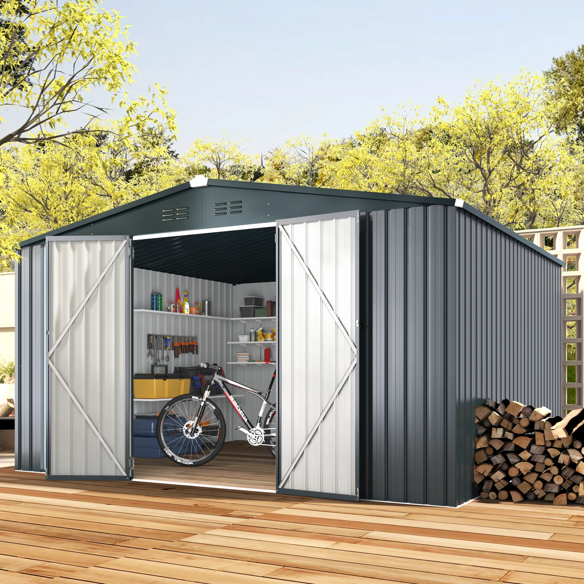 10' x 12' Gray Metal Storage Shed M27935